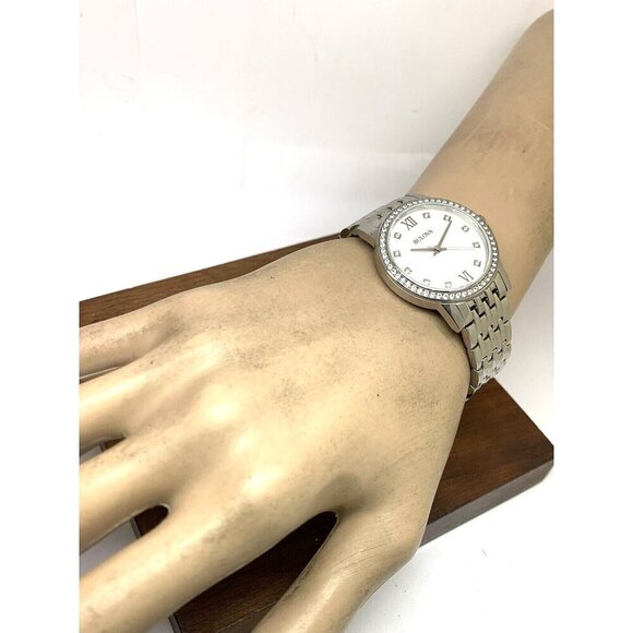 Bulova Women's Watch 96L297 Quartz Silver Dial Gemmed Stainless Steel 32mm - Picture 4 of 13
